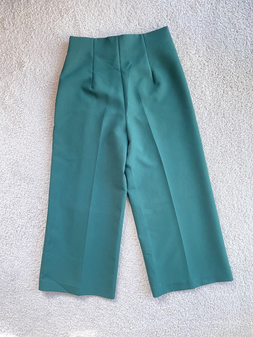 Zara Dark Green Wide Leg High Waist Pleated Business Trouser Pants Size Large - Picture 7 of 11